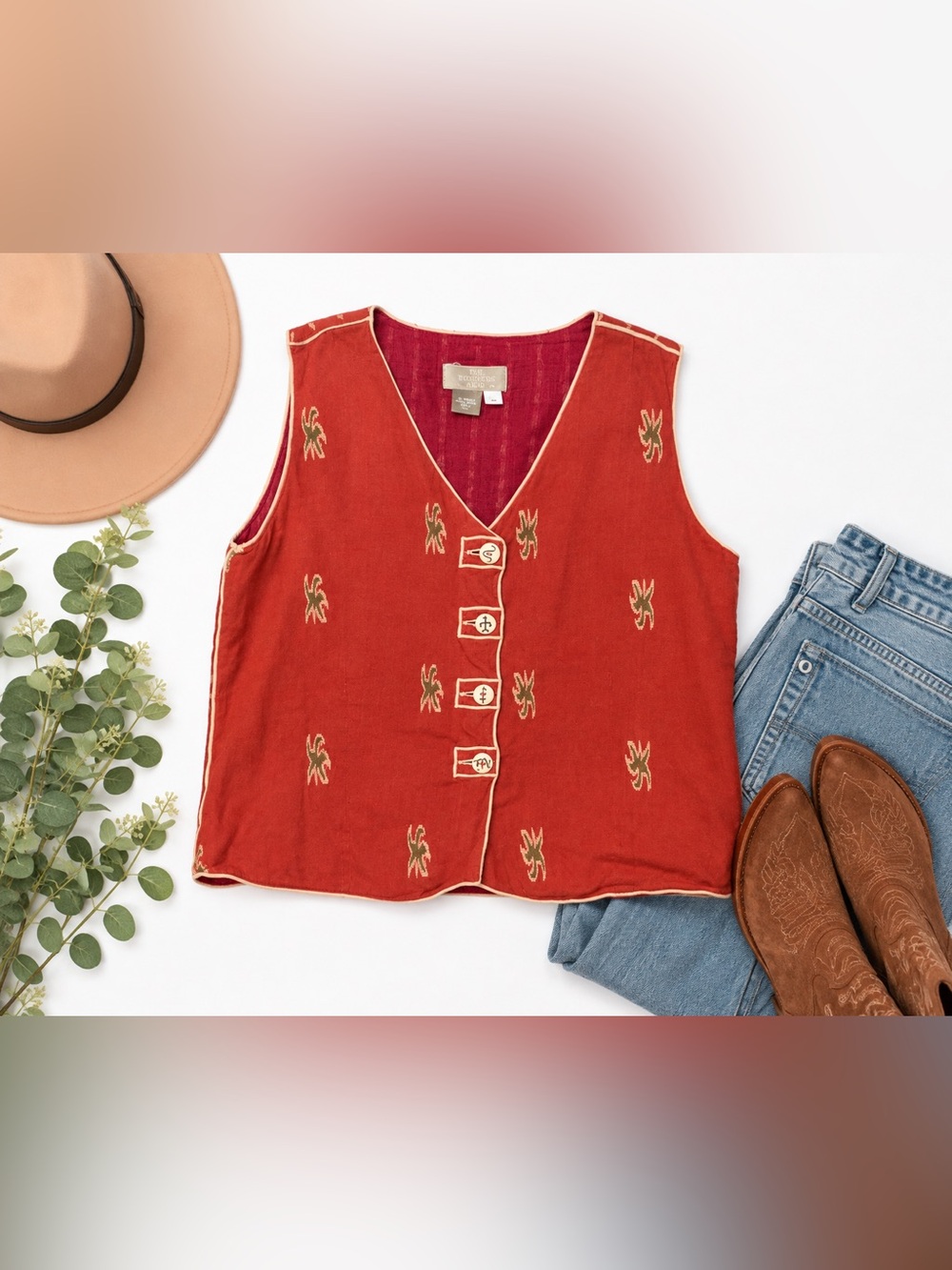 The Territory Ahead Southwestern Embroidered Vest Size M Boho Western